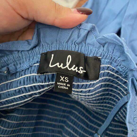 Lulu's Take A Wonder Denim Blue Smocked Linen Blend Wide-Leg Jumpsuit Size XS - Picture 6 of 10